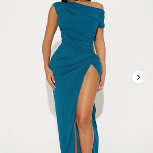 Elegant Teal Off-Shoulder Dress